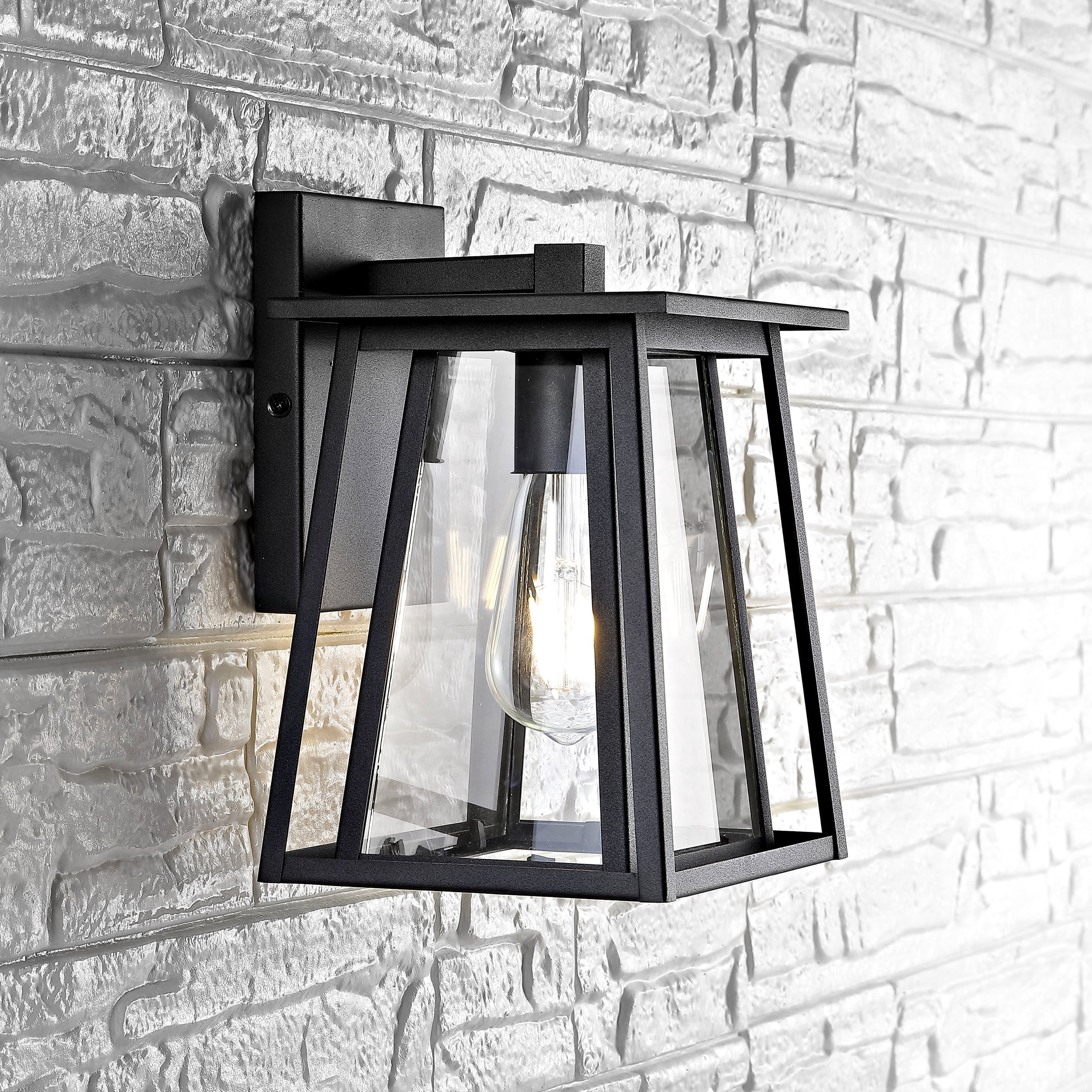 SAFAVIEH Stern LED Black Aluminium Outdoor Wall Sconce with Clear Glass Shade
