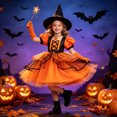 thumbnail image 4 of Auroural Girls Tulle Dresses Girls Halloween Witch Pumpkin Mesh Dress Orange Black Puff Sleeve Princess for Party, 4 of 9
