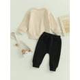 thumbnail image 3 of Newborn Baby Boys Girls Fall Clothes Solid Color Long Sleeve Sweatshirt and Elastic Pants Set for Infant 2 Piece Outfit, 3 of 8