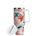 thumbnail image 2 of 30 oz Insulated Stainless Steel Tumbler Double Wall Stainless Steel Tumbler with 2-Way Drinking Coral and Teal Floral Pattern, 2 of 9