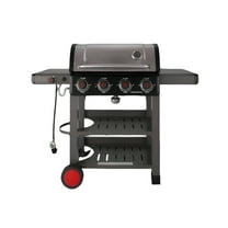 Coleman Cookout 4-Burner Propane Gas BBQ Grill with Side Burner & Storage Shelves 45,000 BTU, Stainless Steel