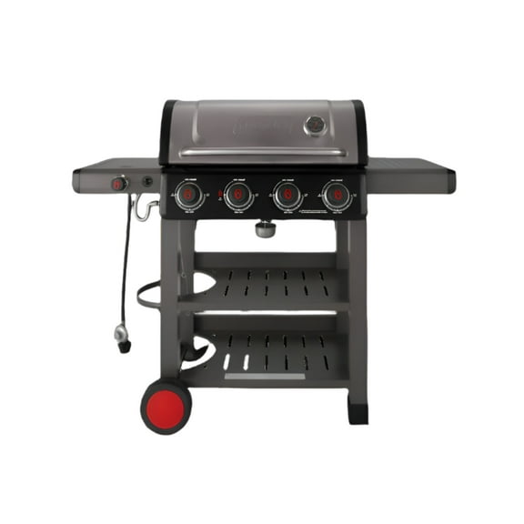 Coleman Cookout 4-Burner Propane Gas BBQ Grill with Side Burner & Storage Shelves 45,000 BTU, Stainless Steel