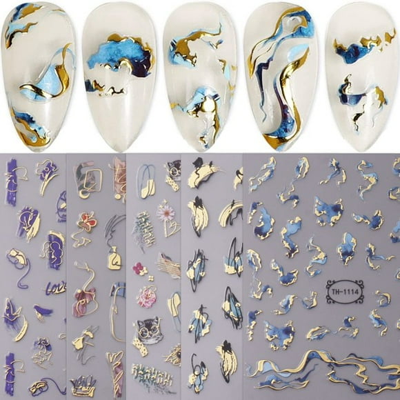 8 Sheets Marble French Nail Nail Art Stickers Decals Self-Adhesive Nail Art Design Decoration Accessories
