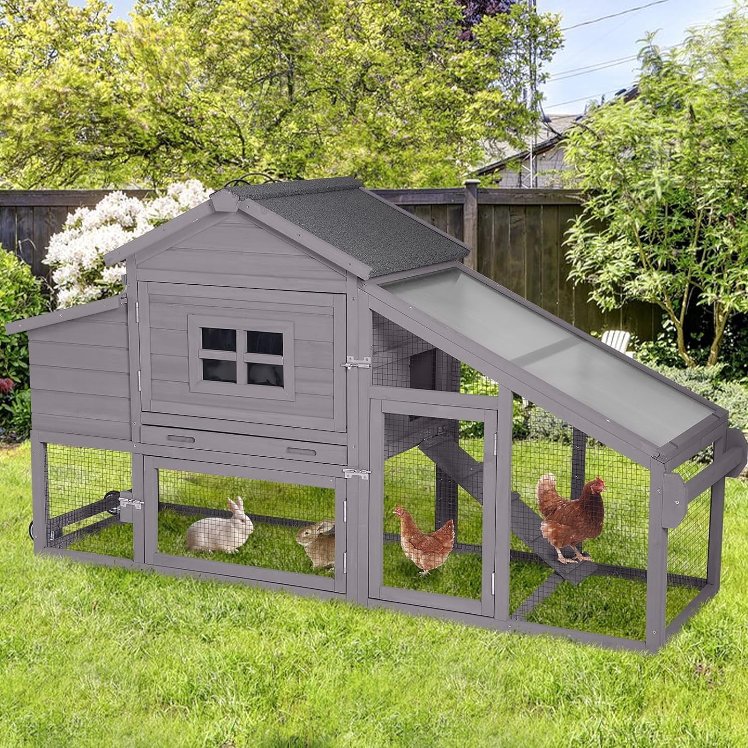 Chicken Coop Mobile Chicken House On Wheel Outdoor Rabbit Hutch for 2-4 Chickens 67"