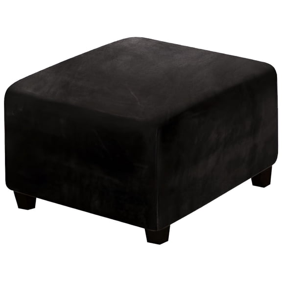 AUQ 2026 New Ottoman Cover,Plush and Thickened Rectangle Footstool Cover,Breathable and Comfortable Ottoman Slipcovers,Black
