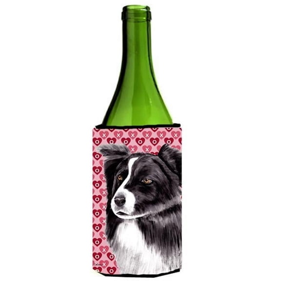 Border Collie Hearts Love Valentines Day Portrait Wine bottle sleeve Hugger 24 oz.