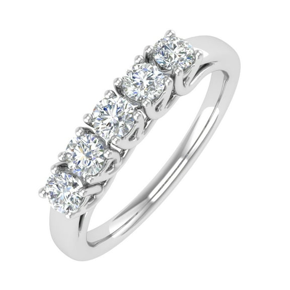 1/2 Carat 5-Stone Diamond Wedding Band Ring in 10K White Gold (Ring Size 4)