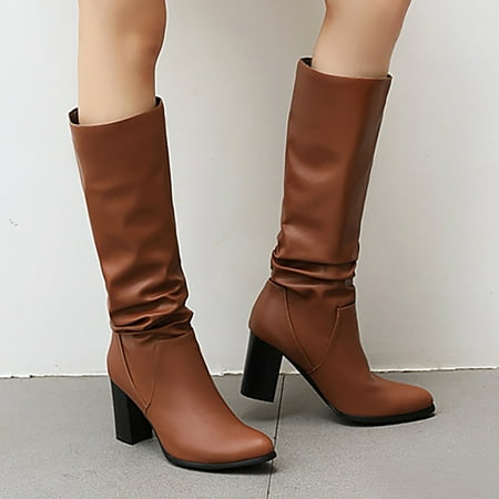 

Boots Women s Autumn And Winter New Solid And Snake Print Small Round Head High Heel Medium Boots