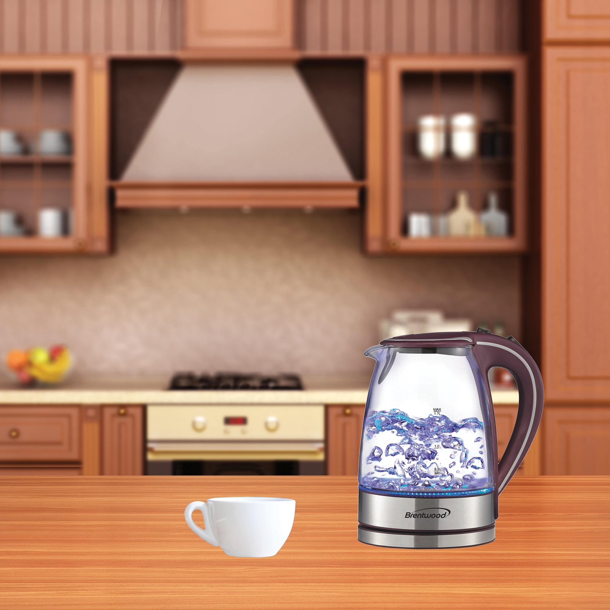 purple color glass electric kettle with