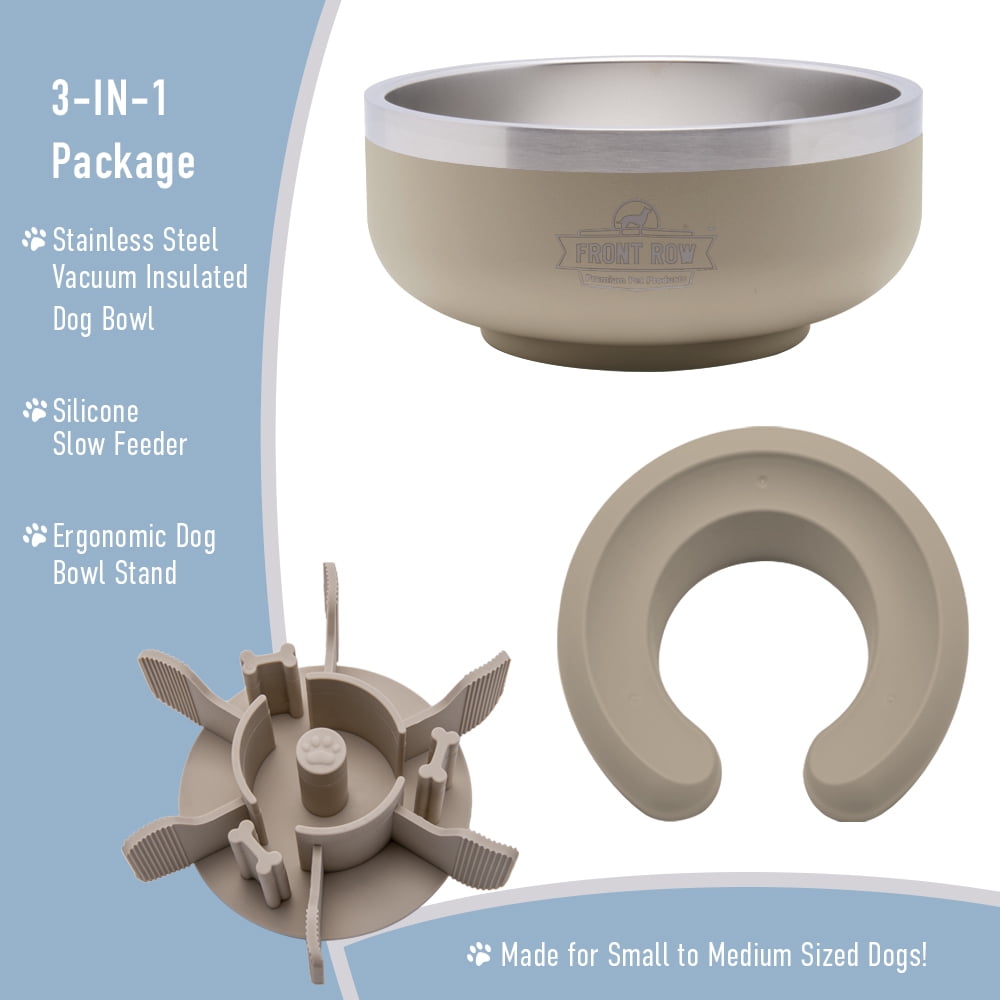 Front Row Dog Bowl with Slow Feeder-Sand