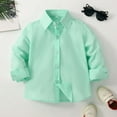 thumbnail image 2 of Hessimy Boys Long Sleeve Dress Shirt, Collared Button-Down with Chest Pocket, Regular Fit(Light Green,12-18 Months), 2 of 2