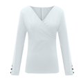 thumbnail image 4 of Moda para mujer Sexy Casual Sólido Cuello en V Tejido diario Camisa de vacaciones Blusa Tops Pompotops  gfhjh23047, 4 of 5