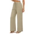 thumbnail image 5 of Women's Solid Lace Elastic Waist Long Pants with Side Pockets, Polyester Casual Pants, Mid Waisted Pants, Pants for Women, Straight Leg Dressy Casual Trousers | UKHCCC,Beige M, 5 of 9