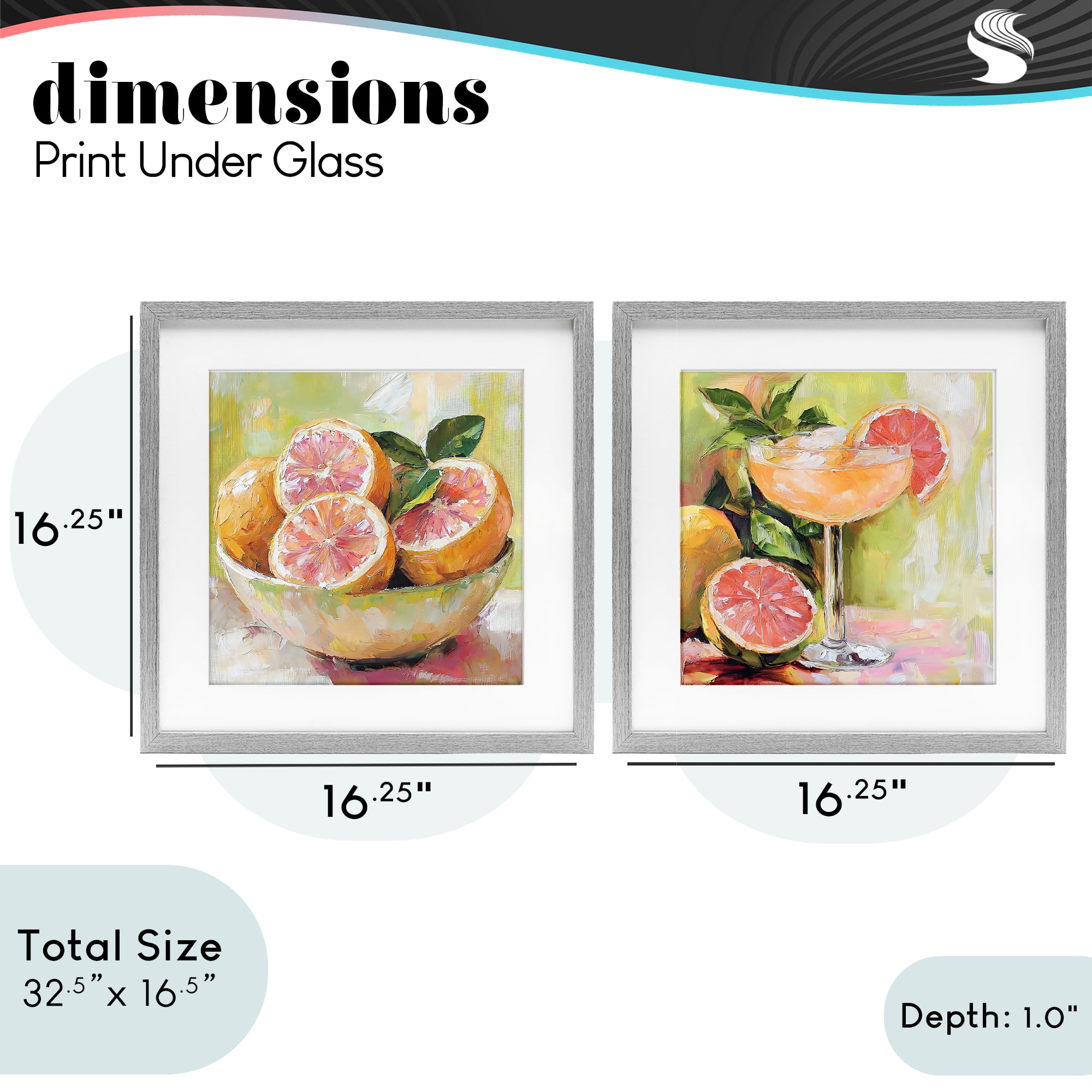 Stupell Industries Grapefruit Bowl & Cocktail 2 Piece Gray Framed Print Under Glass Set, design by Riley B