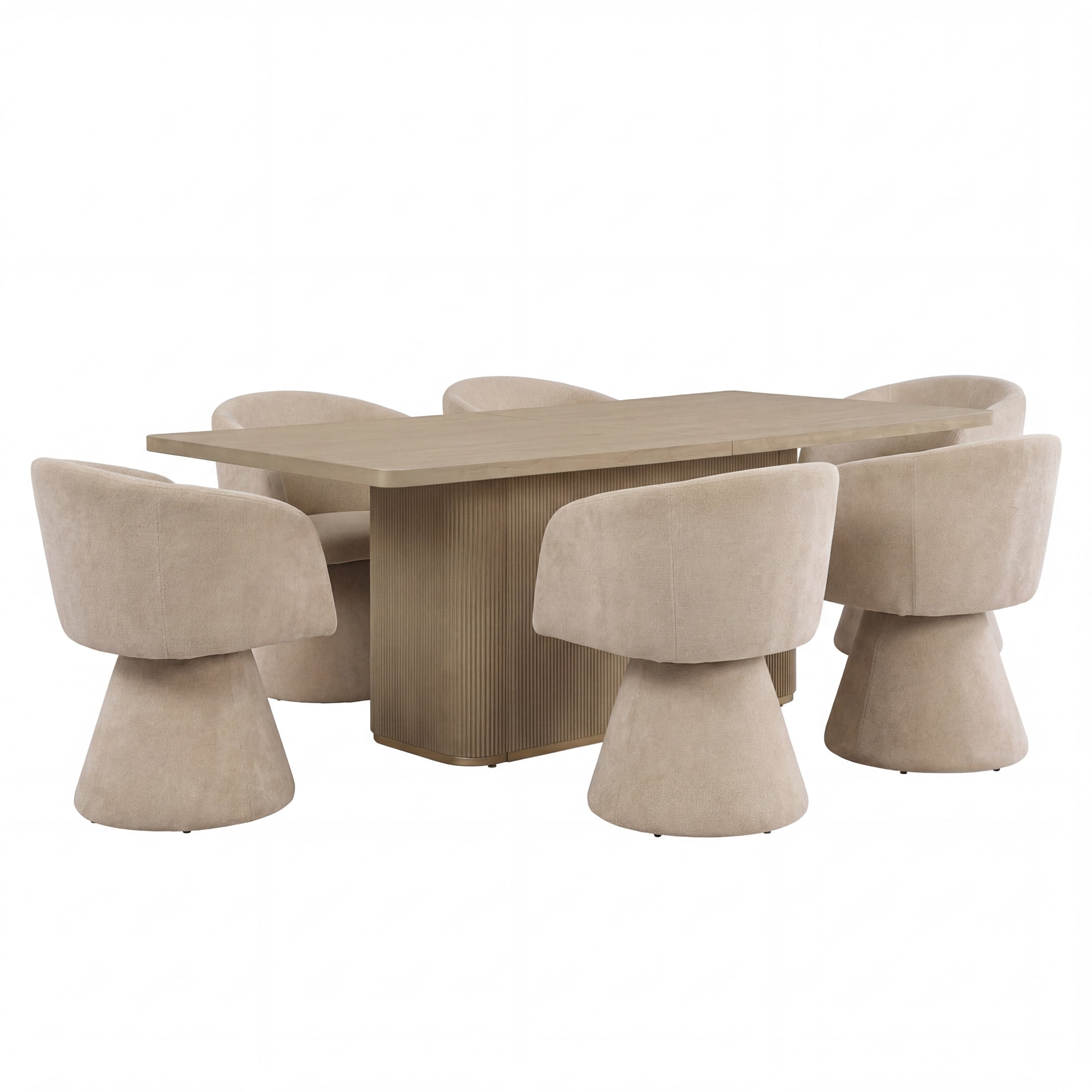 Christopher Knight Home 7-Piece Modern Dining Set, Table with Swivel Upholstered Chairs, Natural+Oatmeal