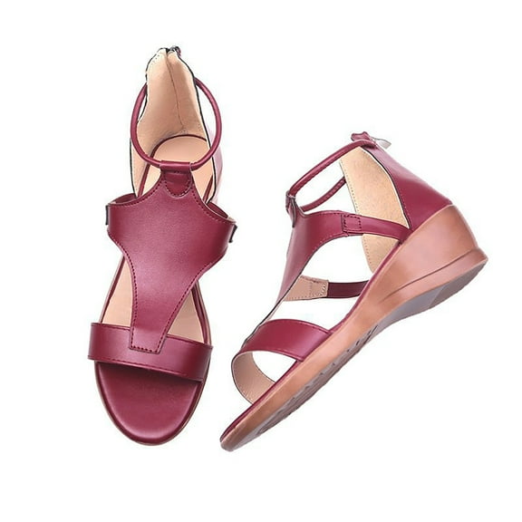 UTTOASFAY Sandals for Women Summer New Plus Size Women'S Zipper Round-Toe Wedge Sandals