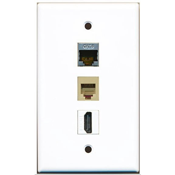 RiteAV - 1 Port HDMI and 1 Port Phone RJ11 RJ12 Beige and 1 Port Shielded Cat6 Ethernet Wall Plate