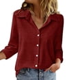 thumbnail image 2 of JGGSPWM Blouse for Women Dressy Long Sleeve Button Down Shirts Business Casual Outfit Lightweight Solid Color Tops Red S, 2 of 5