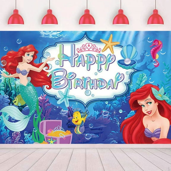 Mermaid Birthday Decorations,Girls Princess Happy Birthday Banner Backdrop for Kids Birthday Party Supplies (5x3ft)