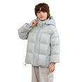 thumbnail image 2 of Kids Thickened Hooded Puffer Jacket, Boys & Girls Warm Winter Coat with Thermal Insulation, Casual Outdoor Snowwear for Extreme Cold Weather Protection Light Blue, 2 of 9