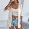 thumbnail image 6 of gbyLJF Women's Summer Crochet Lightweight Short Sleeve Open Front Sweater Tops Beach Vacation Hollowed-out Cardigan, 6 of 8