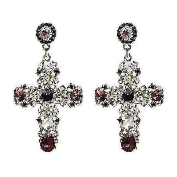 Vintage Boho Crystal Cross Drop Earrings For Women Baroque Bohemian Large Long Jewelry