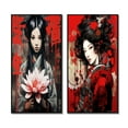 thumbnail image 2 of Designart "Oriental Woman with Vintage Charm and Lotus Flower I" Japon Woman Framed Wall Art Set Of 2 - Glam Red Framed Wall Art Set Of 2, 2 of 6