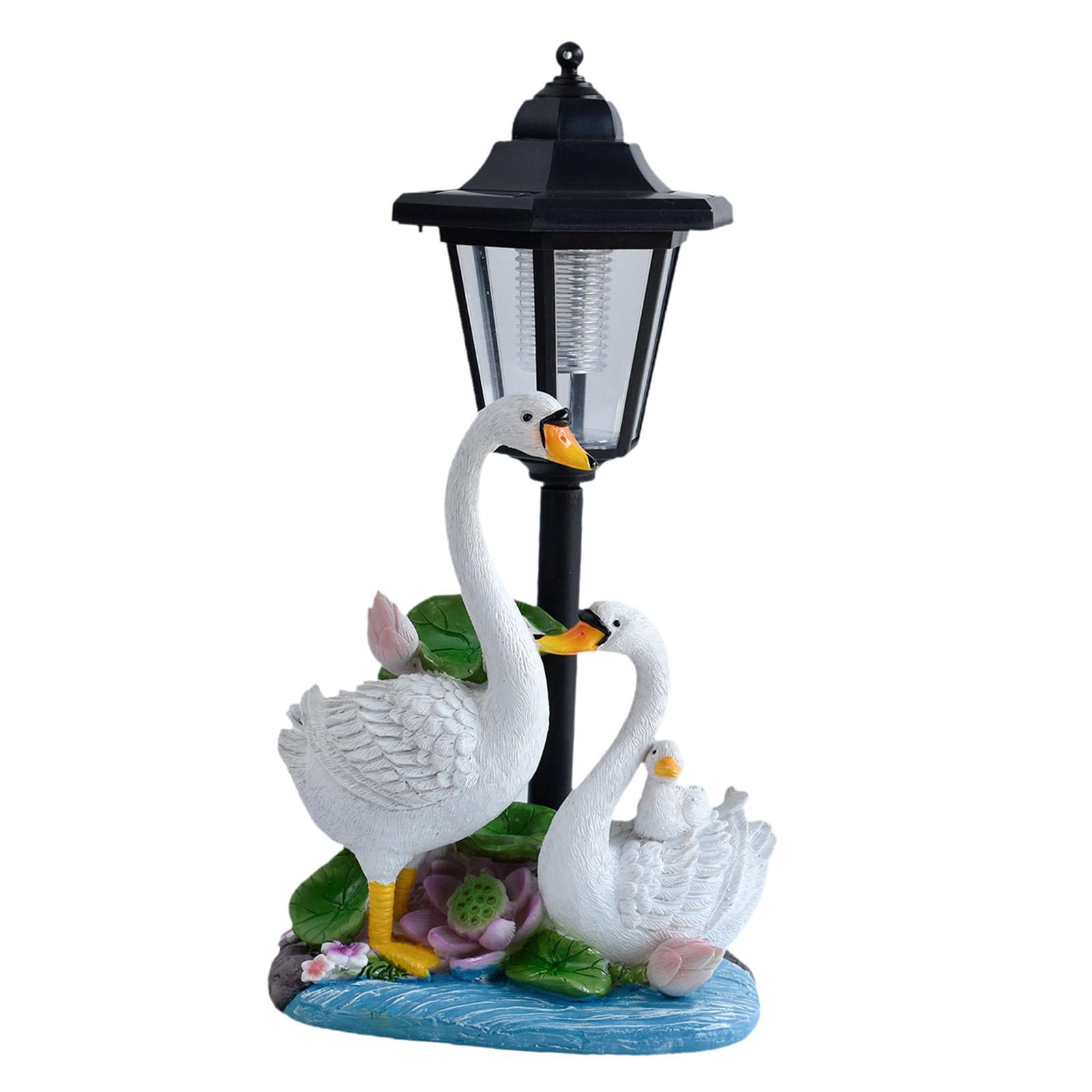 Swan Statue Solar Light Garden Sculpture Waterproof Resin for Front Yard Porch Lawn Decoration