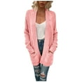 thumbnail image 5 of Entyinea Women's Cardigan Sweater Loose Long Sleeve Open Front Knit Coat with Pockets,Pink XL, 5 of 5