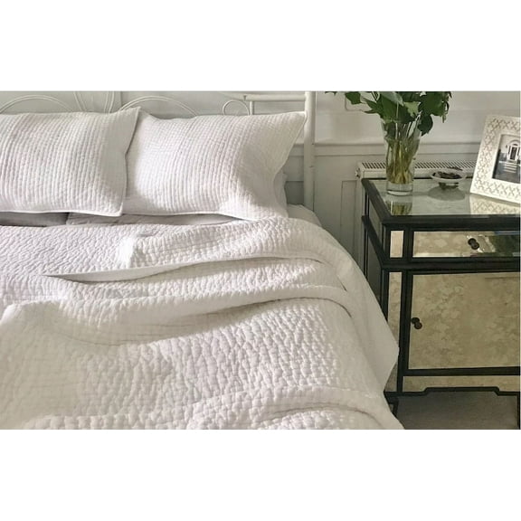 Solid White Kantha Quilt, Cotton Kantha Quilt, Handmade Quilt, Natural White Kantha Blanket Throw, Queen Size Hand Stitched Quilt