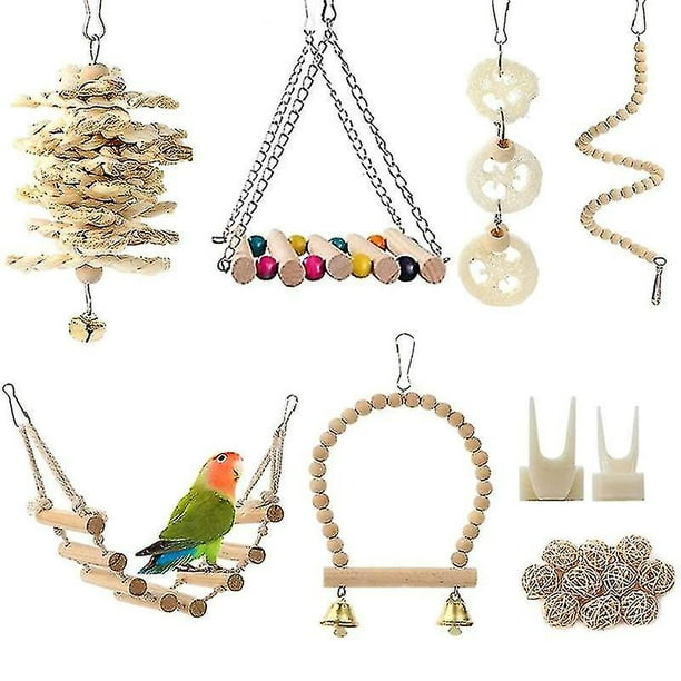 Juego de 18 piezas de juguetes para pájaros, columpio para loro, juguete para masticar, escalera colgante para percha, para Conure Finch, Nah Bird