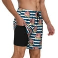 thumbnail image 3 of Picia Popcorn On Blue Lines pattern Mens Swim Trunks with Compression Liner Stretch Beach Shorts Quick Dry with Zipper Pockets No-Chafing Board Shorts-Small, 3 of 9