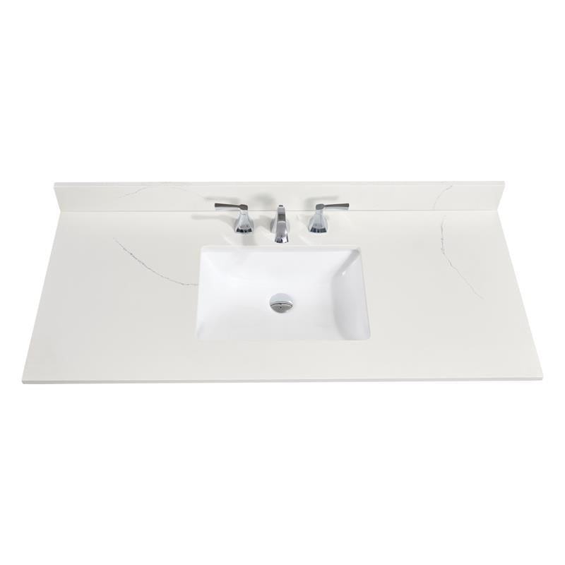 Single Basin Vanity Top In Milano White, White Quartz Vanity Top 49