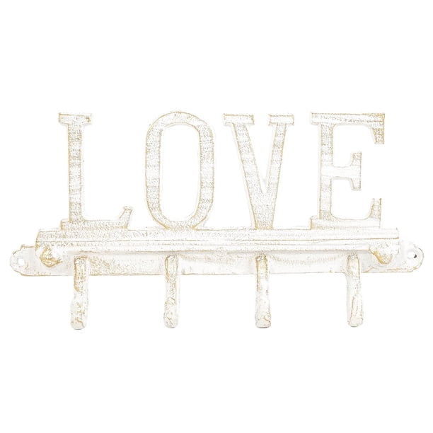 Sungmor Soporte de Llaves de Hierro Fundido p/ Pared, Estante de Llaves Vintage Blanco en forma de Corazón c/ 4 ganchos, Colgador/Organizador Rústico p/ Entrada y Puerta, Ganchos Deco p/ Hogar