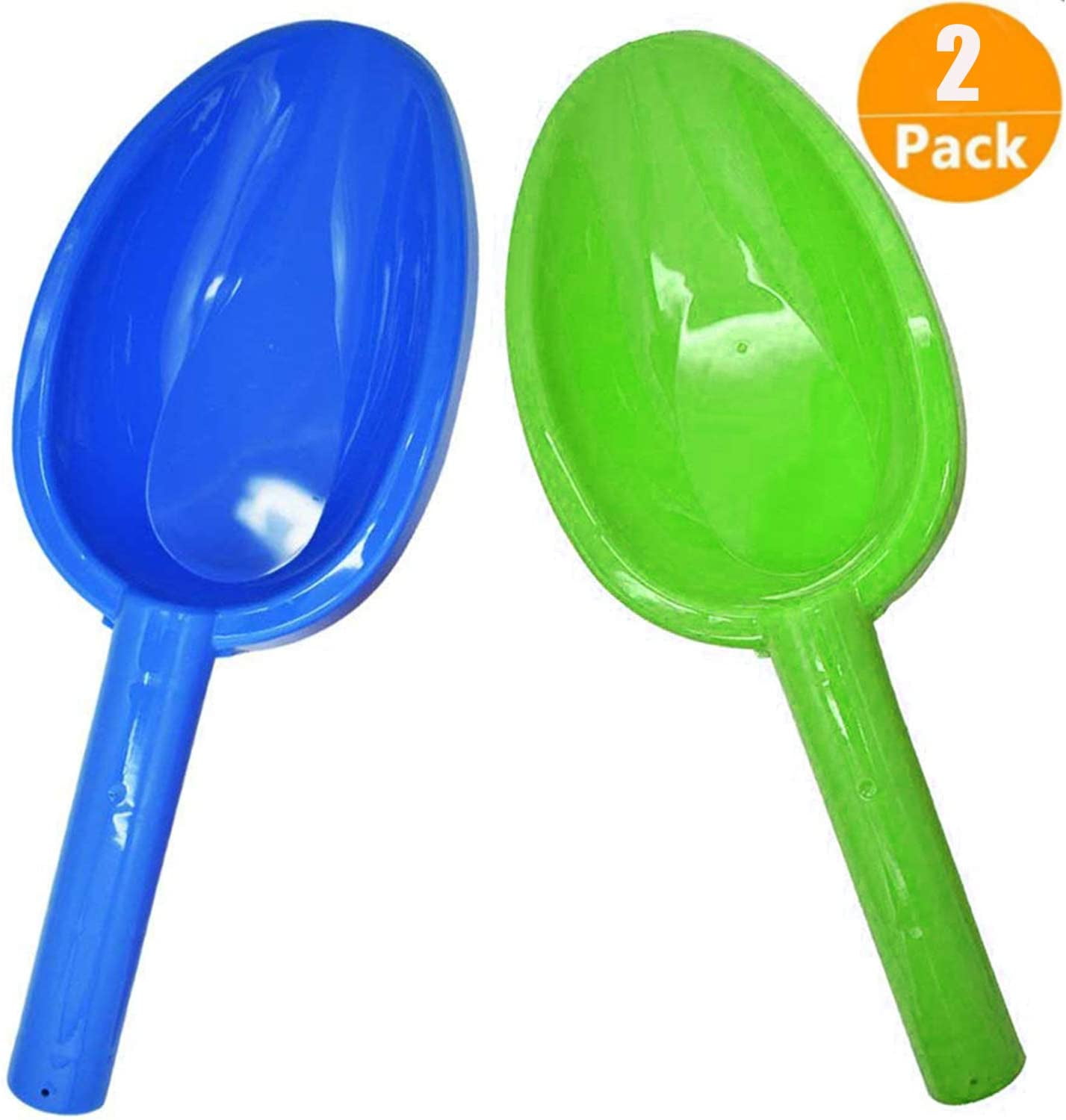 Mattys Toy Stop 9 Kids Short Handle Sand Scoop Plastic Shovels for Sand & Beach Gift Set Bundle 3 Pack Yellow, Blue & Green 