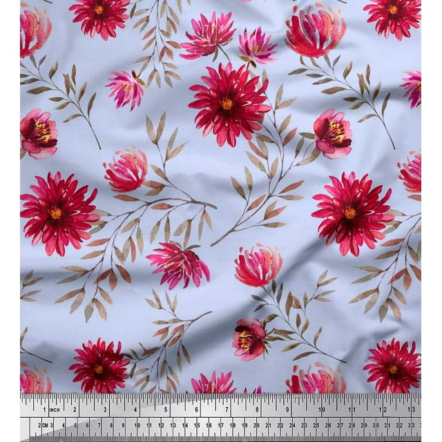 Soimoi Georgette Viscose Fabric Leaves & Aster Floral Print Fabric by Yard 42 Inch Wide