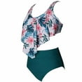 thumbnail image 5 of Utoimkio Family Swimsuits Matching Set Tummy Control Two Piece Bathing Suits Floral Print Ruffled Swim Tank Top with Bikini Swim Shorts Summer Tankini Swimwear, 5 of 8