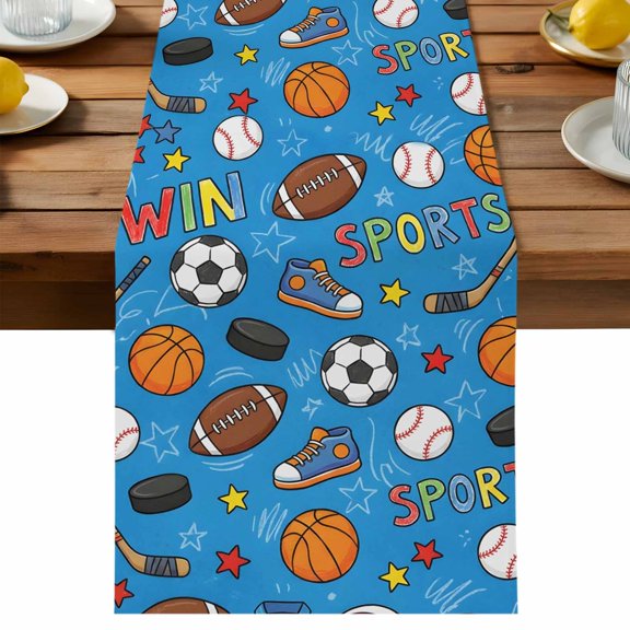 Table Runner Sports Balls Table Runners Basketball Soccer Baseball Rugby Ice Hockey Cotton Linen Dresser Scarf Kitchen Dining Table Decor for Holiday Party Decor 13x36 Inch