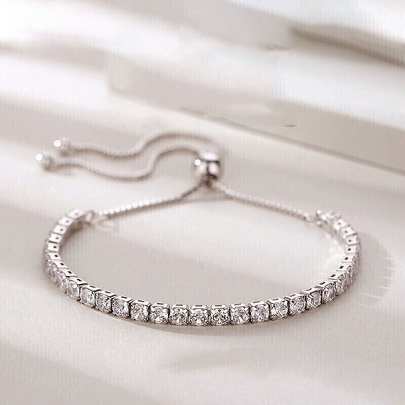 4MM Round Cut Lab Created Diamond Bolo Tennis Bracelet 14K White Gold Plated Silver