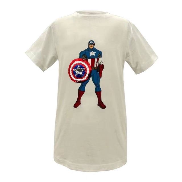 Playera Capitán América Talla 10 Manga Corta con Lentejuelas Blanco