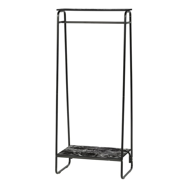 IRIS USA, Metal Clothing Rack with Wood Shelf, Black Marble