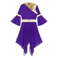 thumbnail image 5 of Haitryli Liturgical Praise Dance Dress For Women Color Block Asymmetrical Worship Dance Dress Church Purple L, 5 of 7