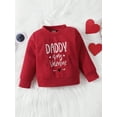 thumbnail image 5 of Baby Girl Valentine's Outfits Round Neck Long Sleeve Letter Print Tops + Elastic Waist Heart Flare Pants Infant Toddler Set, 5 of 10