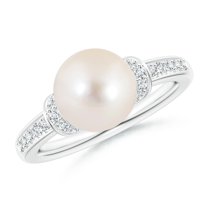 ANGARA Freshwater Cultured Pearl Ring with Diamond Collar in 14K White Gold for Women | June Birthstone, Birthday, Anniversary, Jewelry Gift for Women | Pearl Ring