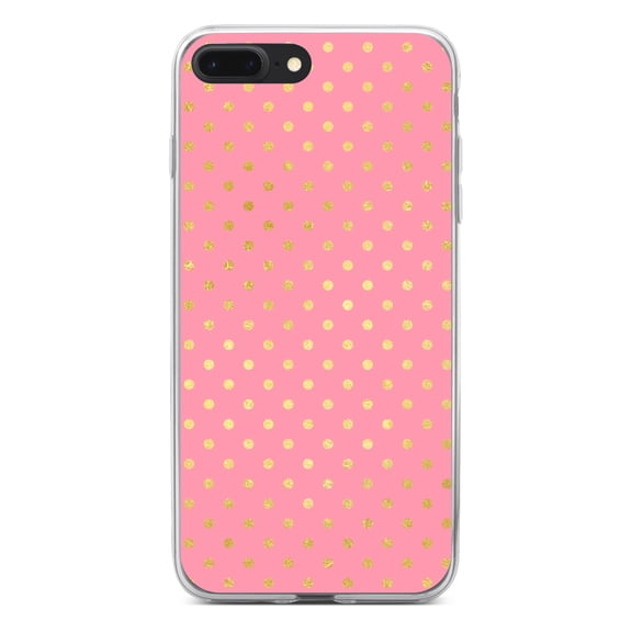 DistinctInk Clear Shockproof Hybrid Case for iPhone 7 PLUS / 8 PLUS (5.5" Screen) - TPU Bumper, Acrylic Back, Tempered Glass Screen Protector - Pink & Gold Polka Dot Pattern