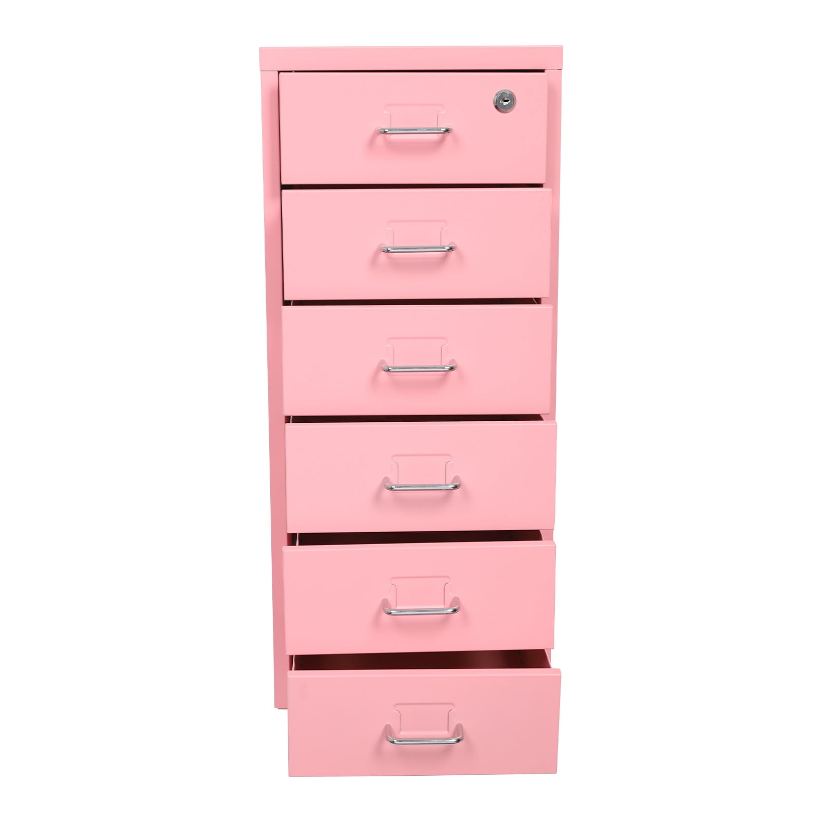 ToppiJoy 6 Tiers Rolling File Cabinet, 27in Metal Filing Cabinets with Lock for Home Office Pink