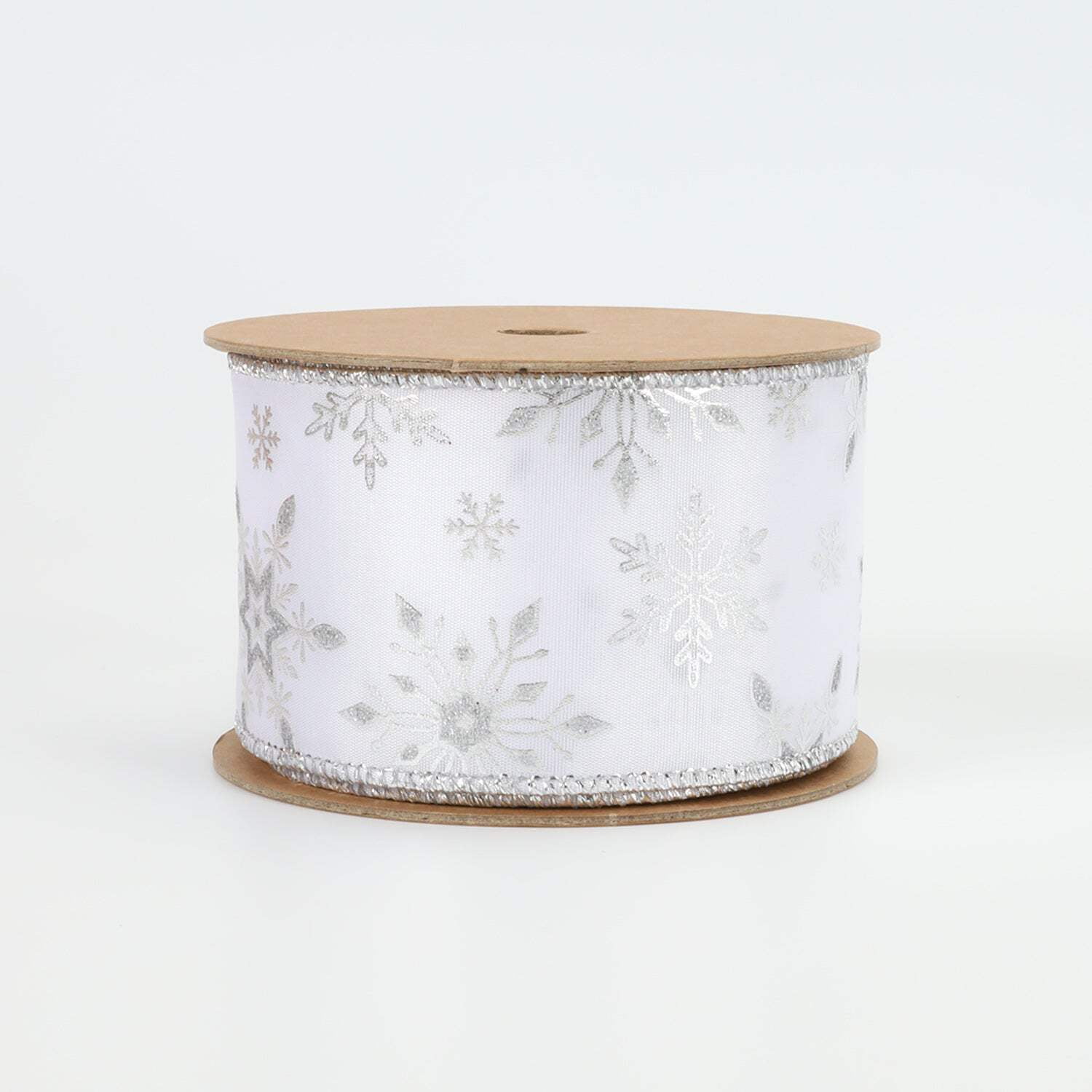 LaRibbons 2 1/2" Wired Ribbon | "Metallic Snowflake" White/Silver | 10 Yard Roll