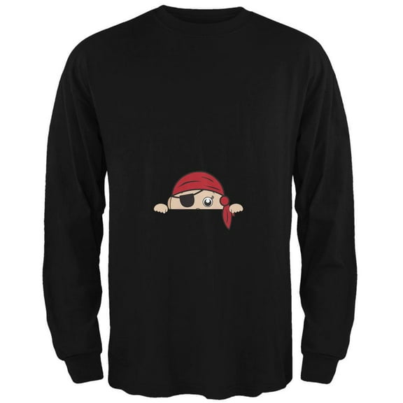 Halloween - Peeking Baby Pirate Black Adult Long Sleeve T-Shirt - Small