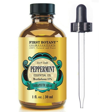 Peppermint Essential Oil 1 fl. oz Menthofuran 10% with Glass Dropper - 100% Natural Premium Grade Best Fresh Scent for Home and Work & Perfect Repellent for Mice and (Best Essential Oils For Spider Veins)