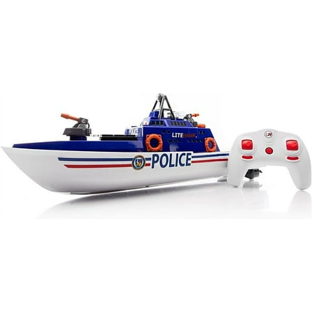 LiteHawk RC Toy Marine Unit Police Boat, Sprays Water from Canon, LED Lights